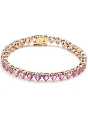 Pink Sapphire 14K (Custom) Yellow Gold Heart-Shaped Tennis Bracelet